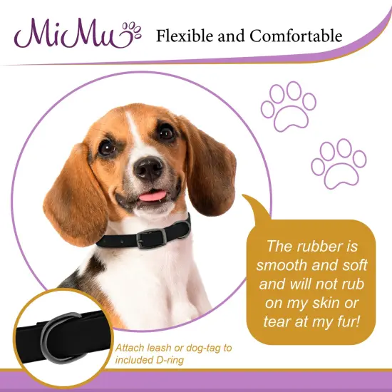 MiMu Small Silicone Dog Collar - Black 18in Stylish Dog Collar with Prong Buckle {6}