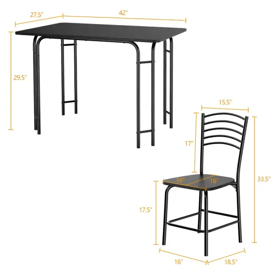 5 Pcs Modern Dining Table Set 4 Chairs Steel Frame Home Kitchen Furniture Black {2}