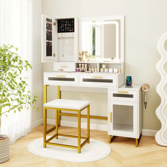 Costway Modern Vanity Set with Mirror and Lights 3 Lighting Modes & Adjustable Brightness {1}