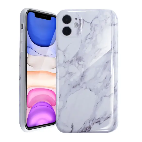 Glossy Marble Case For iPhone 11 6.1 inch (2019), Soft Flexible Slim TPU Gel Rubber Smooth Cover, Shockproof and Anti-Scratch, White Marble by Insten {1}