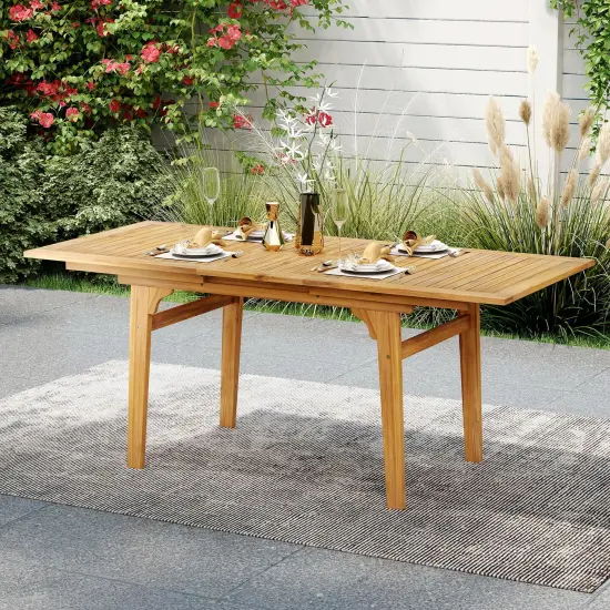 Costway Expandable Outdoor Dining Table 55"-71" Acacia Wood Patio Table for 6-8 Person {2}