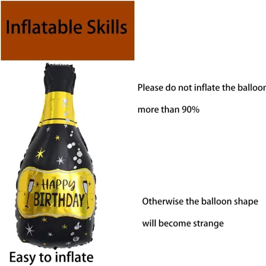 3 Pcs -Champagne Bottle Balloons Black Gold Bottle Foil Mylar Balloons {4}