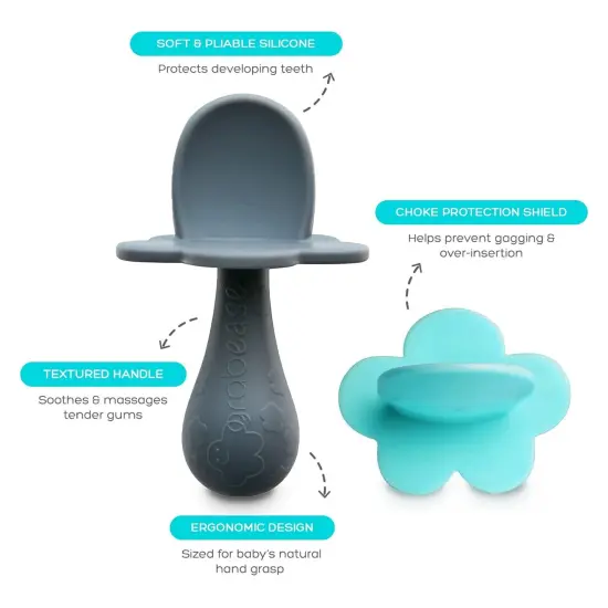 Grabease Baby Silicone Spoon Set for Weaning: Soft, Safe 100% Food-Grade Silicone, Safe for Dishwasher, No BPA/PVC/Latex/Phthalates, Set of 2 (Teal, Gray) Grey {2}