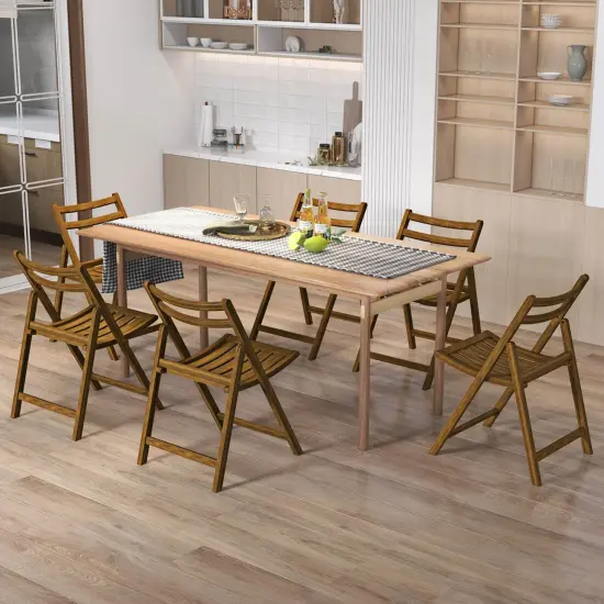 Costway Folding Dining Chair Set of 2/4 with Rubber Wood Frame Slatted Seat Curved Backrest {4}