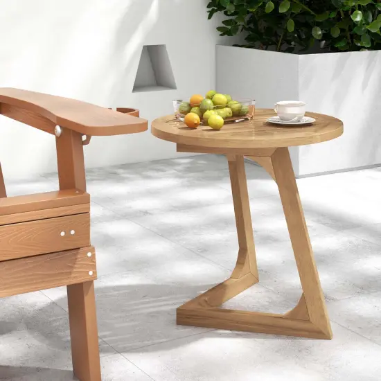 Costway 1/2 PCS Teak Wood Side Table Round Sofa End Table with Slatted Tabletop Nightstand {4}