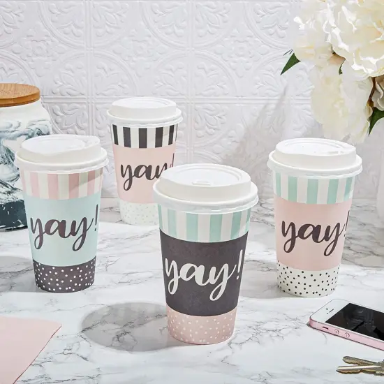 48 Pack Disposable 16oz Coffee Cups with Lids - YAY Party Supplies - Paper To Go Cup for Themed Birthday Party, Wedding, Baby Shower Multicolor {2}