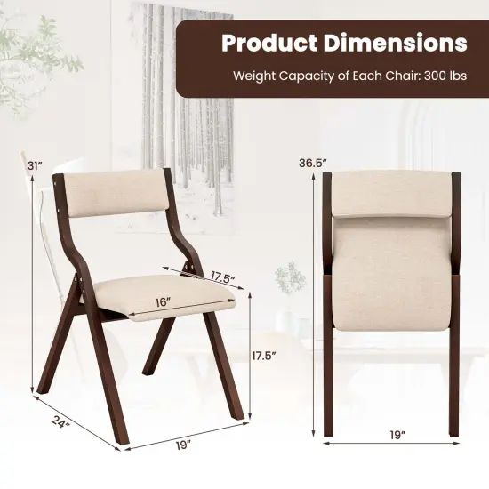 Costway Folding Dining Chair Set of 2 Wooden Upholstered Modern Linen Fabric Padded Seat {3}