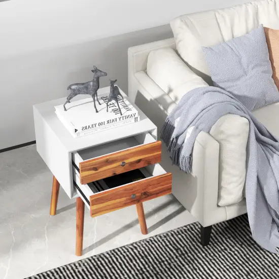 Costway End Table W/Drawers and Storage Wooden Mid-Century Accent Side Table Multipurpose for Bedroom, Living Room Home Furniture Nightstand {4}