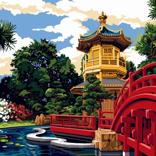 Needlepoint canvas for halfstitch without yarn The Garden Of Nan Lian SE929.636 Seg De Paris Printed Tapestry Canvas {1}