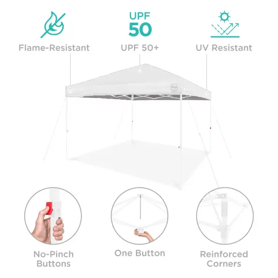 Best Choice Products 8x8ft Easy Setup Pop Up Canopy w/ 1-Button Setup, Wheeled Case, 4 Weight Bags White/White {4}