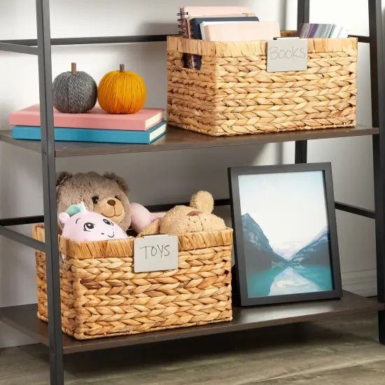 8 Pack Clip On Metal Basket Labels for Storage Bins with 2 Black Markers (3.5 x 2.5 In) White {2}