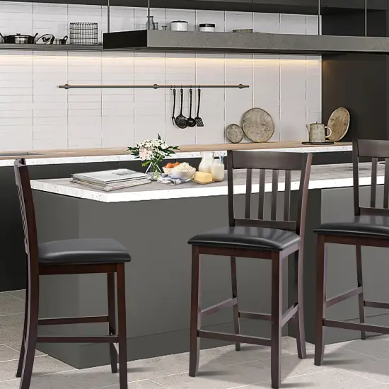 Costway Set of 4 Bar Stools Counter Height Chairs w/ PU Leather Seat Espresso {2}