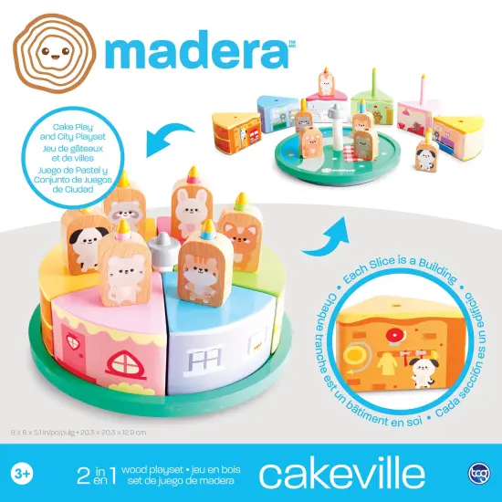 Madera Wood: Cakeville Playset - Activity Scene & Animal Figures, Surprise-Filled Cake Slices, Transformative Characters, Kids-Toddlers Ages 3+ {3}