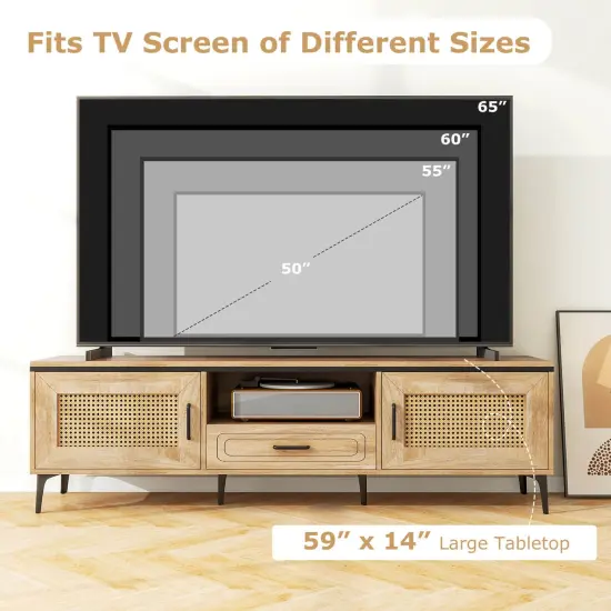 Costway Boho TV Stand for 65 Inch TVs Modern Entertainment Center with Drawer 2 Storage {6}