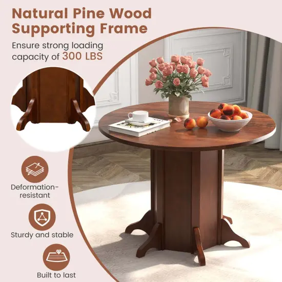 Costway 42" Wooden Kitchen Table Round Dining Table with Pedestal Base for 4-6 People {5}