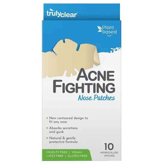 Truly Clear: Hydrocolloid Acne Fighting Nose Patches - 10ct - Face Zit & Blemish Covers, Contoured Design, Vegan Skincare, Overnight Spot Treatment {1}