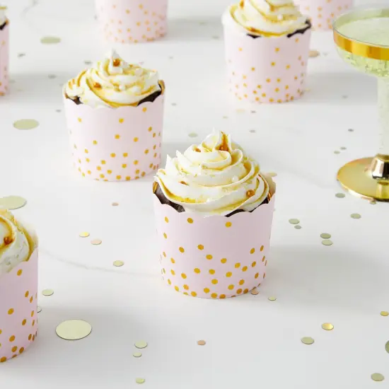50 Pack Pink and Gold Cupcake Wrappers, Paper Baking Cups, Muffin Liners for Baby Shower, Birthday Party (2.2 In) {2}