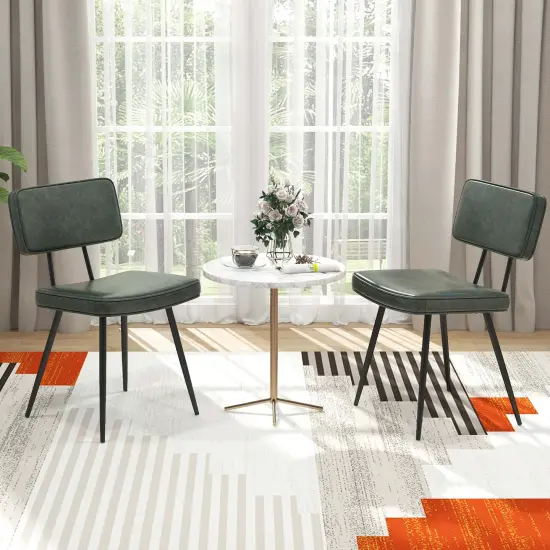 Costway Dining Chairs Set of 2 with PU Leather Cover Filled Sponge Waterfall Seats Brown/Green {4}