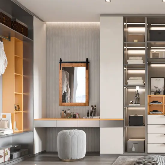 Costway 30''x22'' Wall Mount Mirror Decor Vanity Mirror Wood Frame Barn Door Style Brown {5}