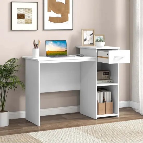 Costway Computer Desk with Drawer Modern Laptop PC Desk with Adjustable Shelf & Cable Hole {4}