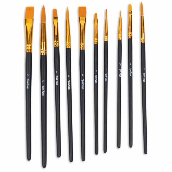 Brea Reese: Brush Set: Value Pack - 10pc - Gold Taklon Bristles, Storage Pouch, Perfect for Watercolor & Acrylic Paints, Adult Art Supplies {3}