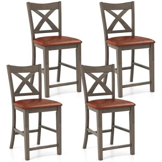 Costway 2/4 PCS 24" Counter Height Stools Bar Stools with Faux Leather Upholstered Seat {8}