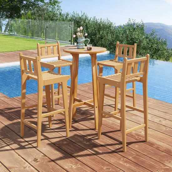 Costway 1/2/4 PCS 30" Teak Wood Bar Stool with Footrest & Backrest Wooden Bar Height Chair {4}