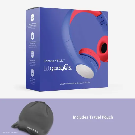 LilGadgets Connect+ Style On-Ear Kids Headphones with Microphone - SharePort Technology, SoftTouch Padding, Detachable Cable, Noise Reduction, Durable & Adjustable - Blue/Red Multicolor {7}