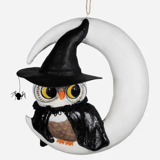Bethany Lowe 14.0 Inch Witchy Owl On Moon Paper Mache Halloween Figurine , Lightweight Halloween Decor Halloween Bird Crescent Multicolored {1}