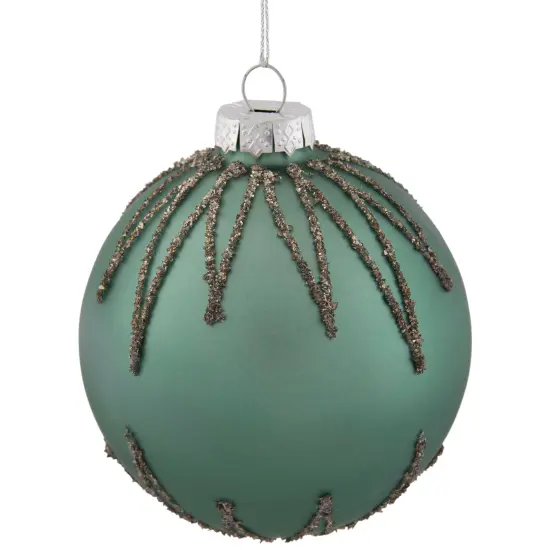Northlight Matte Glass Ball with Glitter Starburst Christmas Ornament - 4" - Green {5}