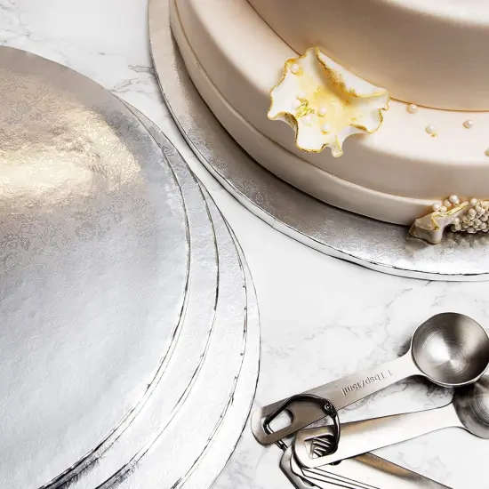 Professional Smooth Round Cake Drums, Silver Foil Wrapping (9.6 in, 12 Pack) {3}