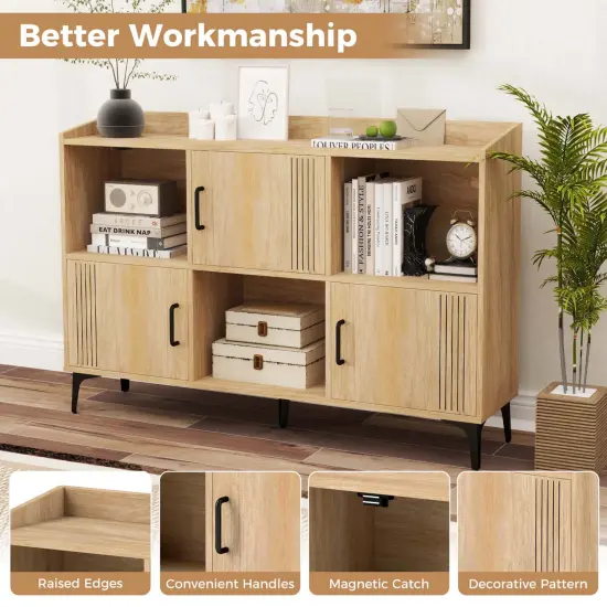 Costway 47" Wide Storage Cabinet Home Large Bookcase with 3 Door Cabinets & Open Shelves {6}