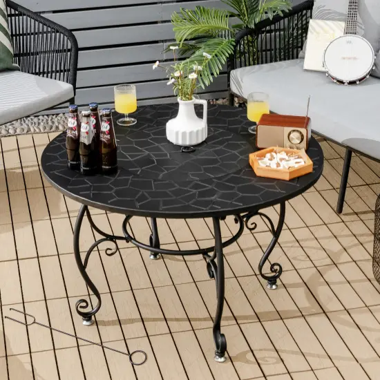 Costway 35.5'' Patio Fire Pit Dining Table Charcoal Wood Burning W/ Cooking BBQ Grate {5}
