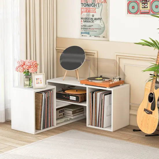 Costway 2 PCS Adjustable TV Stands with Storage Cubes for TVs up to 55 Inches Cabinets White/Black {9}