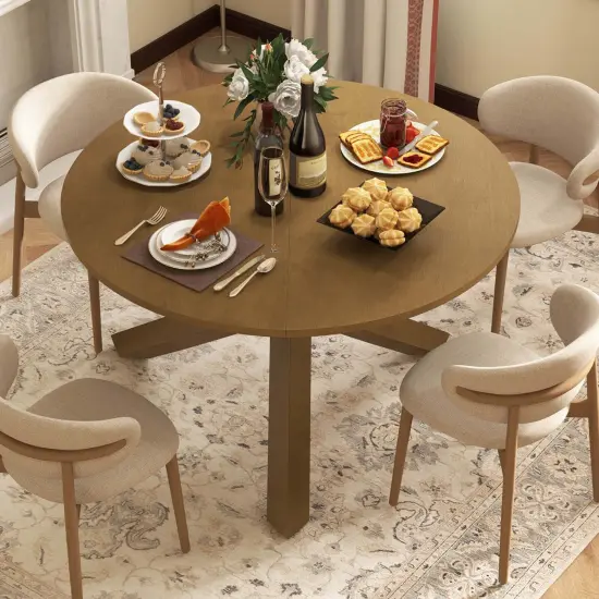 Costway 47" Round Dining Table with Solid Acacia Wood Legs for 4-6 Person for Kitchen {2}