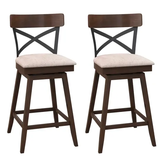 Costway Set of 2 Wooden Swivel Bar Stools Upholstered Counter Height Dining Chairs {1}