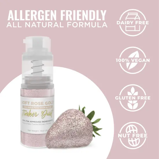 Bakell - Soft Rose Gold Tinker Dust Edible Glitter (4g, 1x Spray Pump) for Food, Desserts, and Beverages! {3}