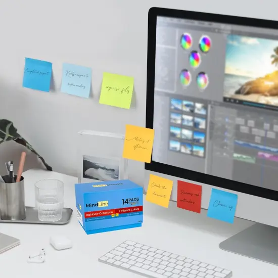 14 Pack Sticky Notes - Rainbow Colors Self-Stick Pads - Strong Adhesion, Smooth Writing, No Residue - Easy to Post for Home, Office, School - 72 Sheets/Pad {2}