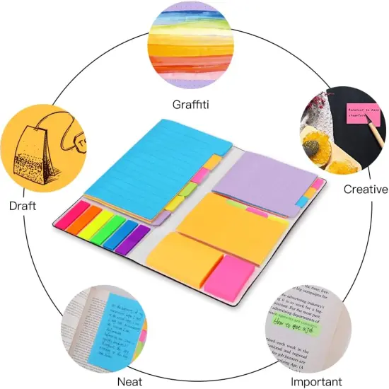 Sticky Notes Set, Hommie Colored Divider Self-Stick Notes Pads Bundle, Prioritize with Color Coding {4}