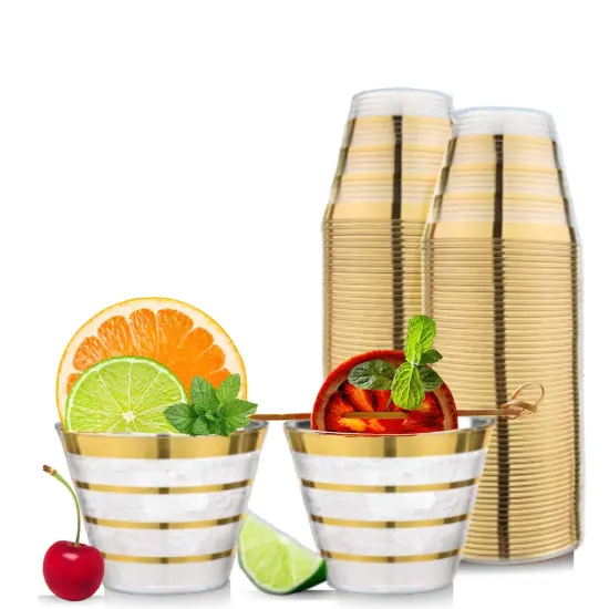 110 Pack 9 oz Disposable Clear Plastic Cups| Gold Rimmed Disposable Cups {2}