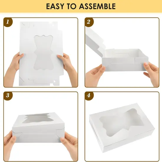48pcs Bakery Boxes,12x8x2.5 Inches Cookie Boxes with 3 Style Window for Chocolate Covered Strawberries, Mother's Day, Desserts, Cookies, with 4pcs Stickers {2}