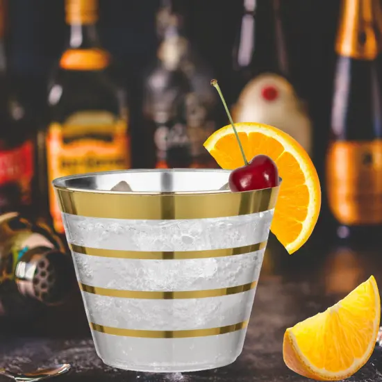 110 Pack 9 oz Disposable Clear Plastic Cups| Gold Rimmed Disposable Cups {5}