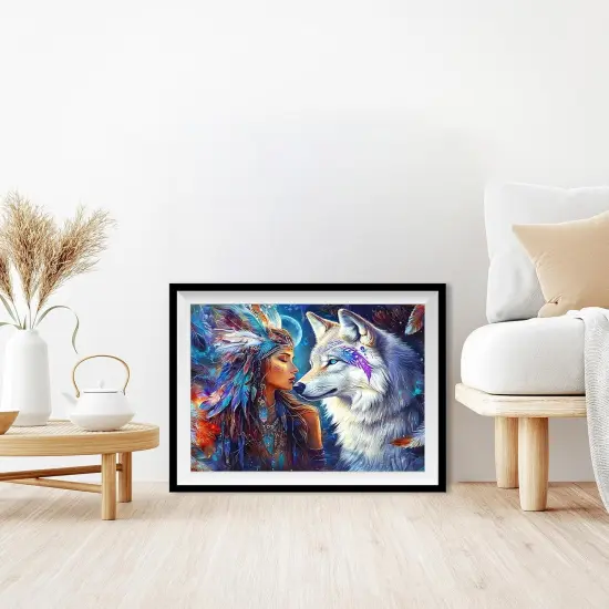 Wolf Diamond Painting Kits for Adults, Indian Woman & Wolf Diamond Art Kits for Adults Beginner, DIY Diamond Dots Paint by Diamonds Art and Crafts for Hobbies, Gifts, Home Art Decor 12x16 inch {2}