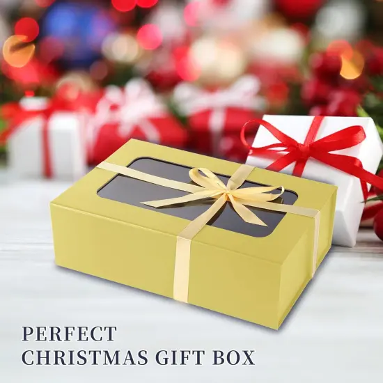 Gold Large Gift Box with Window, 13.5"x9"x4.3" Bridesmaid Box for Gift Giving,Birthday Gift Box with Magnetic,Closure Lid Gift Box for Presents,Cute Box,Luxury for Gift Packaging,Gift Box for Wrapping Gifts {2}