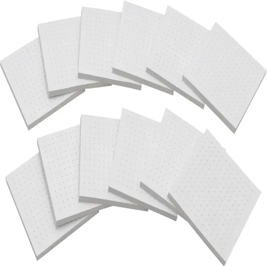 (12 Pad) Dotted Sticky Notes, Dot Grid Self-Stick Notes, Easy to Post for School, Office, Notebook, White Color Pads/Pack {2}