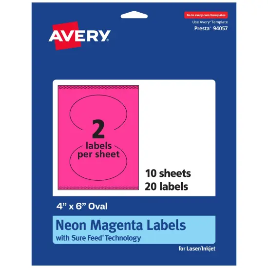 Avery Neon Magenta Paper Labels, 4" x 6" Oval {7}