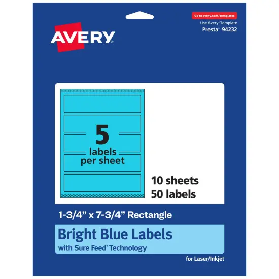 Avery Bright Blue Paper Labels, 1.75" x 7.75" Rectangle {7}