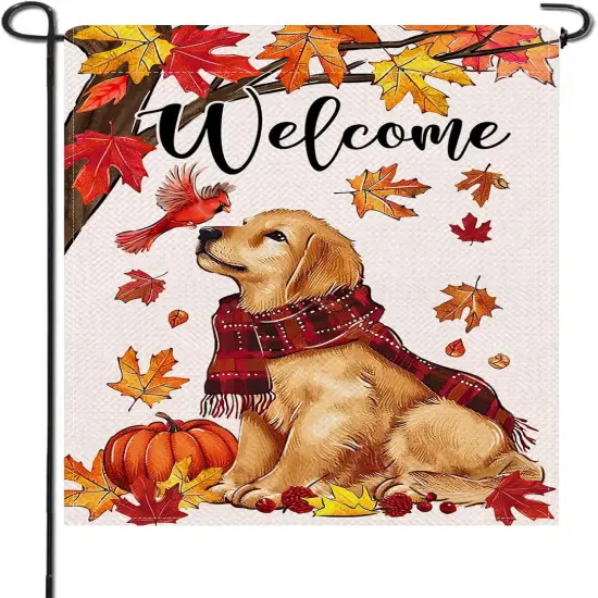 Welcome Fall Golden Retriever Dog Garden Flag 12 x 18(Dog) {5}