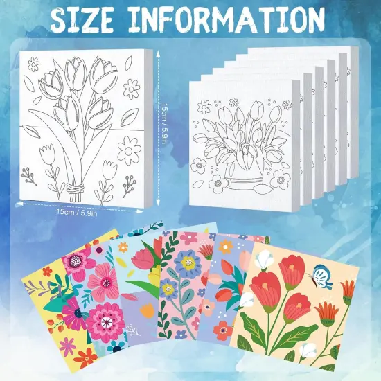 6 Pcs Pre Drawn Canvas Paint Kit - 6 Inch (Floral Style) {2}