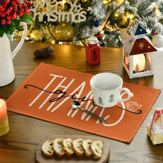 Set of 4 Give Thanks Turkey Fall Placemats - 12x18 Inch (Orange) {3}